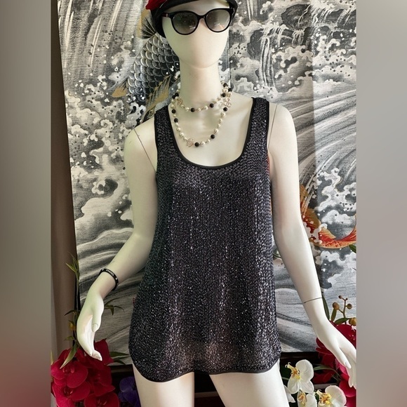 Authentic DIANE VON FURSTENBERG PELLINA BLACK SEQUINS RACER BACK TANK TOP 2 - Picture 3 of 12